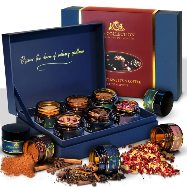 Gourmet Sweets & Coffee gift set with 6 spices by D.E.Collection.