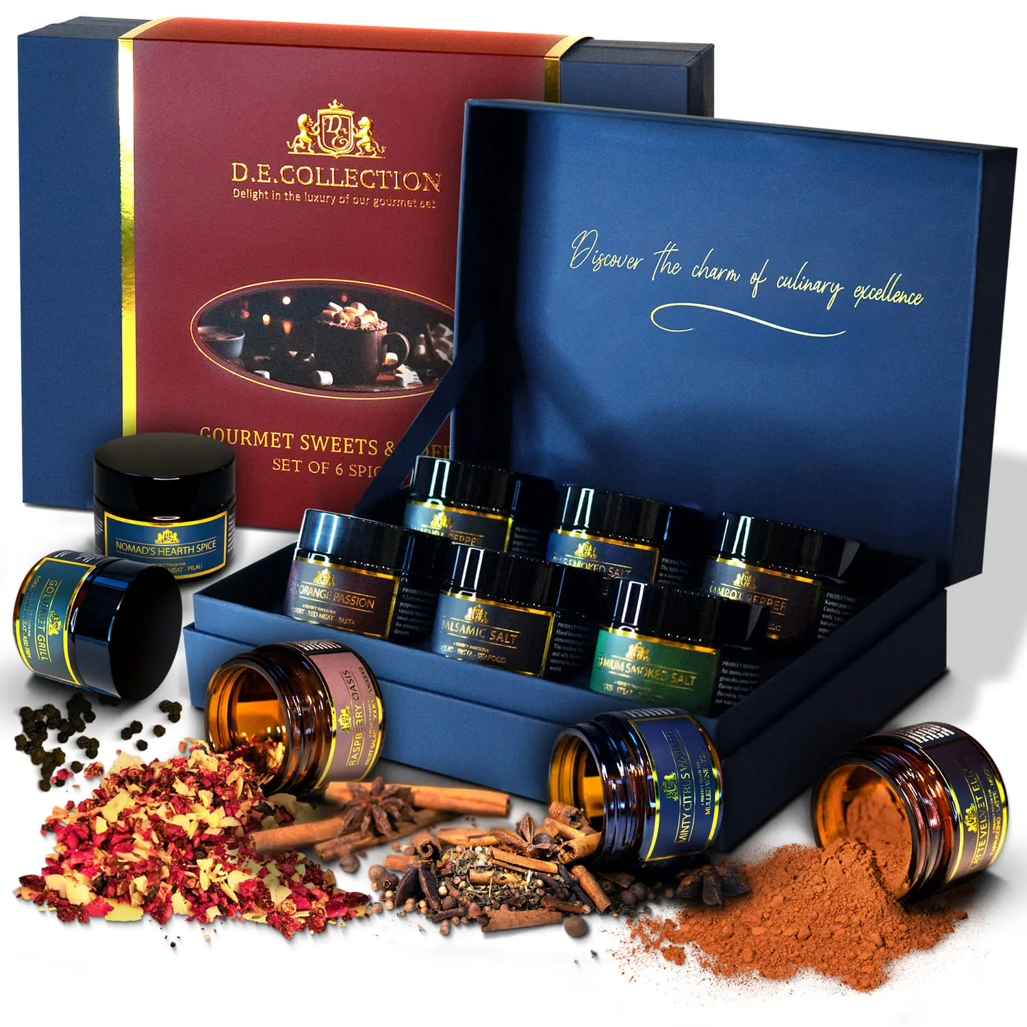 Gourmet Sweets & Coffee — spice set from D.E.Collection Open set "Gourmet Sweets & Coffee" — 6 handcrafted jars with spices.