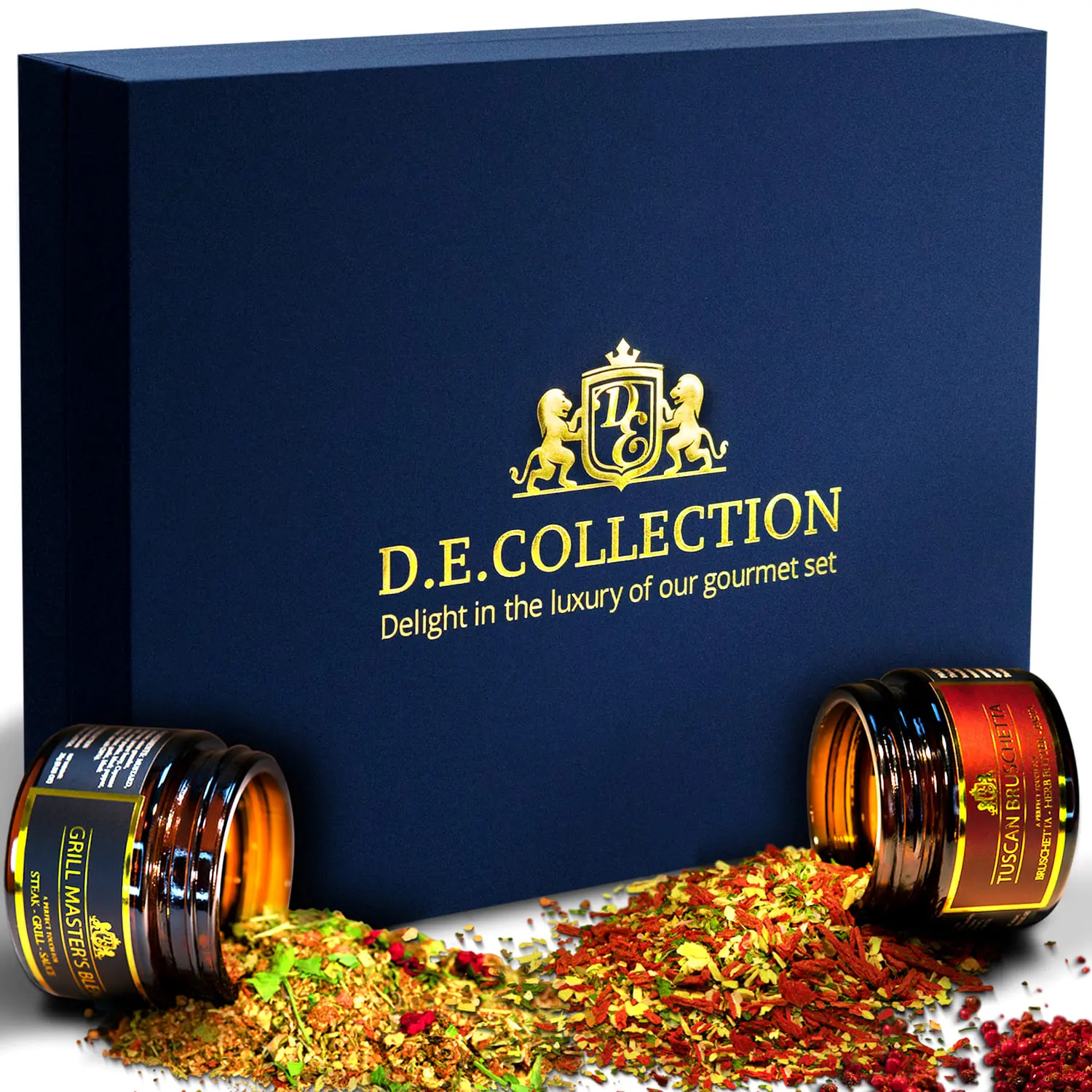 D.E.Collection gift box and spices from the Mediterranean Charm set.