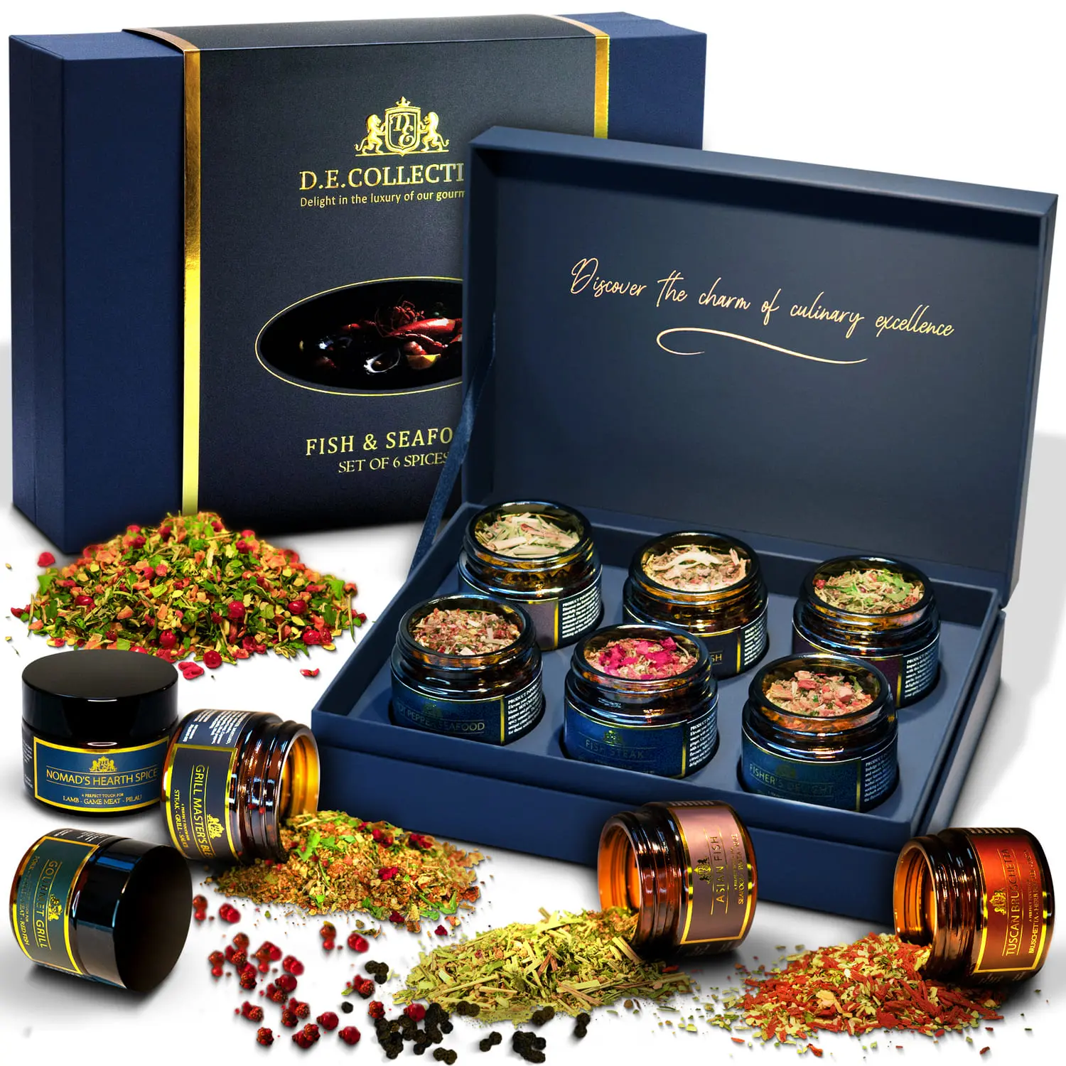 Fish & Seafood — spice gift set Open set — 6 handcrafted jars with spices.