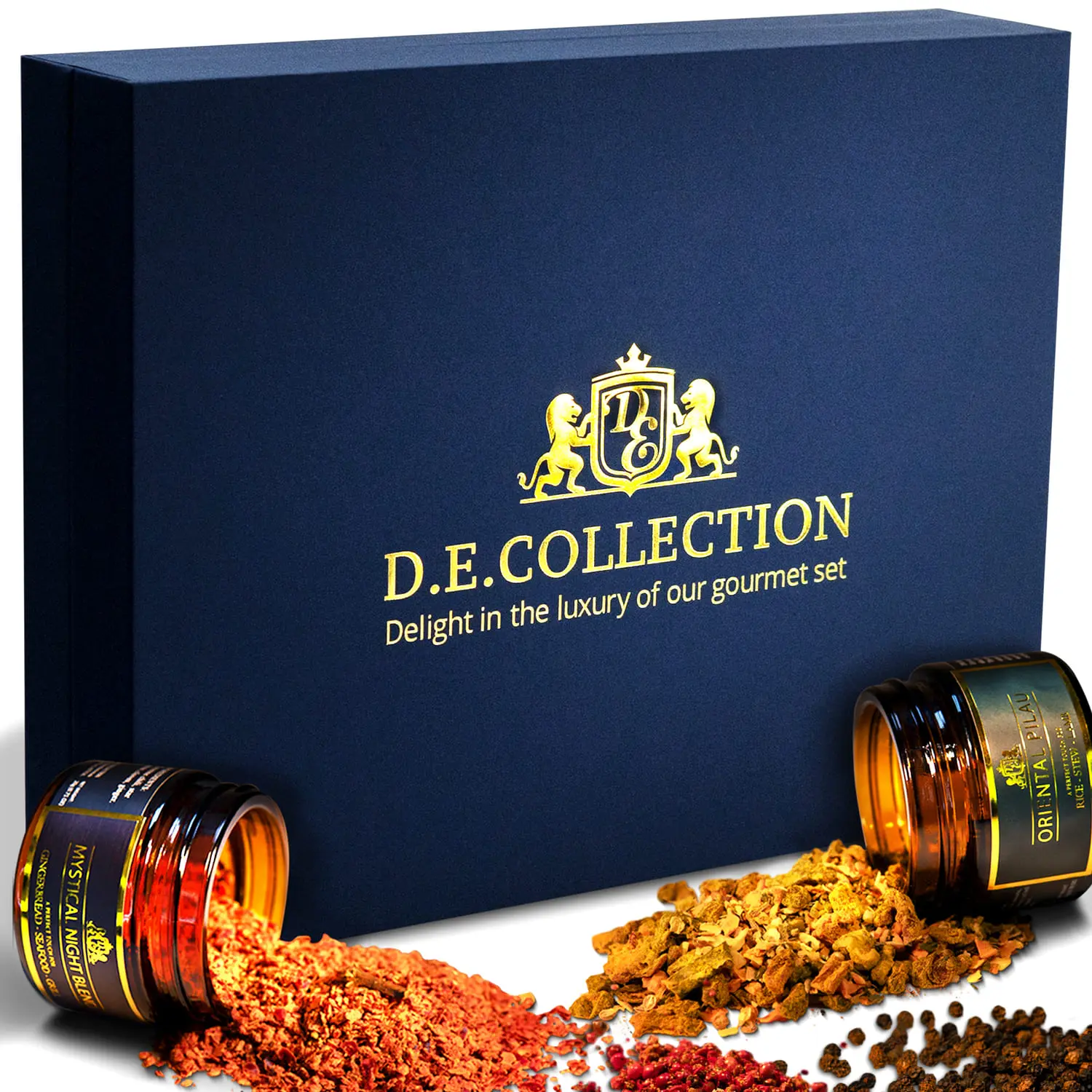 Gift box by D.E.Collection with spices from the Exotic Culinary Journeys set.