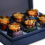 Close-up: jars with spices from the D.E.Collection Exotic Culinary Journeys set.