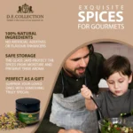 Father and son making a salad; D.E.Collection spices — family cooking with natural ingredients.
