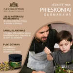 Tėtis su sūnumi ruošia salotas; „D.E.Collection“ prieskoniai — šeimyninis gaminimas su natūraliais ingredientais.