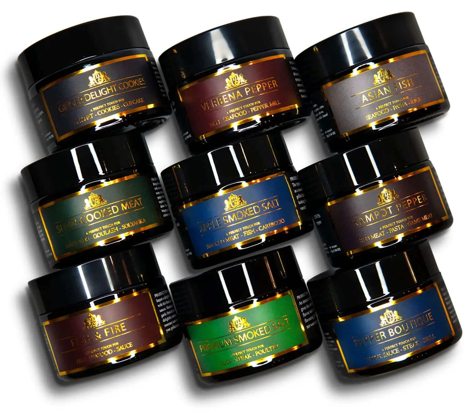 D.E.Collection spice set with 9 jars — signature blends for meat, fish, and sauces