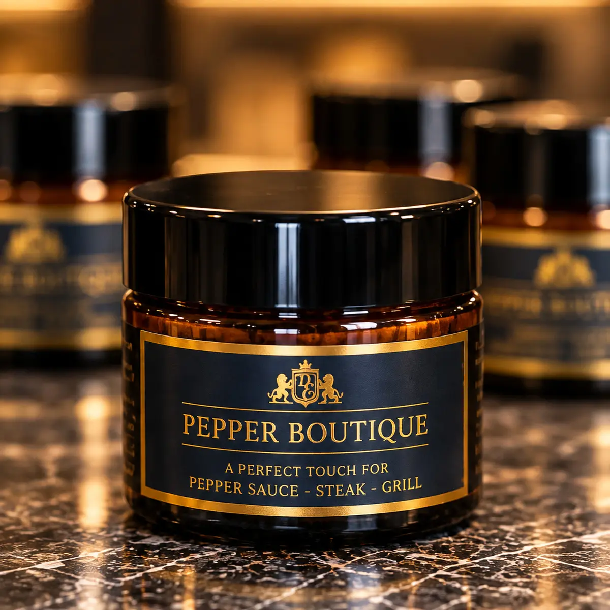 Close-up of a jar of D.E.Collection Pepper Boutique spice blend